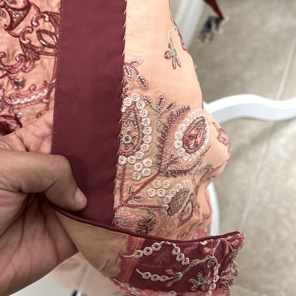 New Pakistani Indian shalwar kameez peach color designer embroidery outfit #264 - Picture 11 of 11